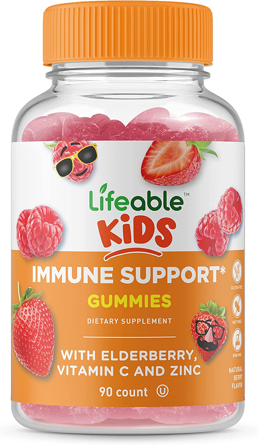 Lifeable Immune Support Gummies for Kids – with Elderberry, Vitamin C and Zinc – Great Tasting Natural Flavor Gummy Supplement – Gluten Free Vegetarian GMO-Free Chewable Vitamins – 90 Gummies