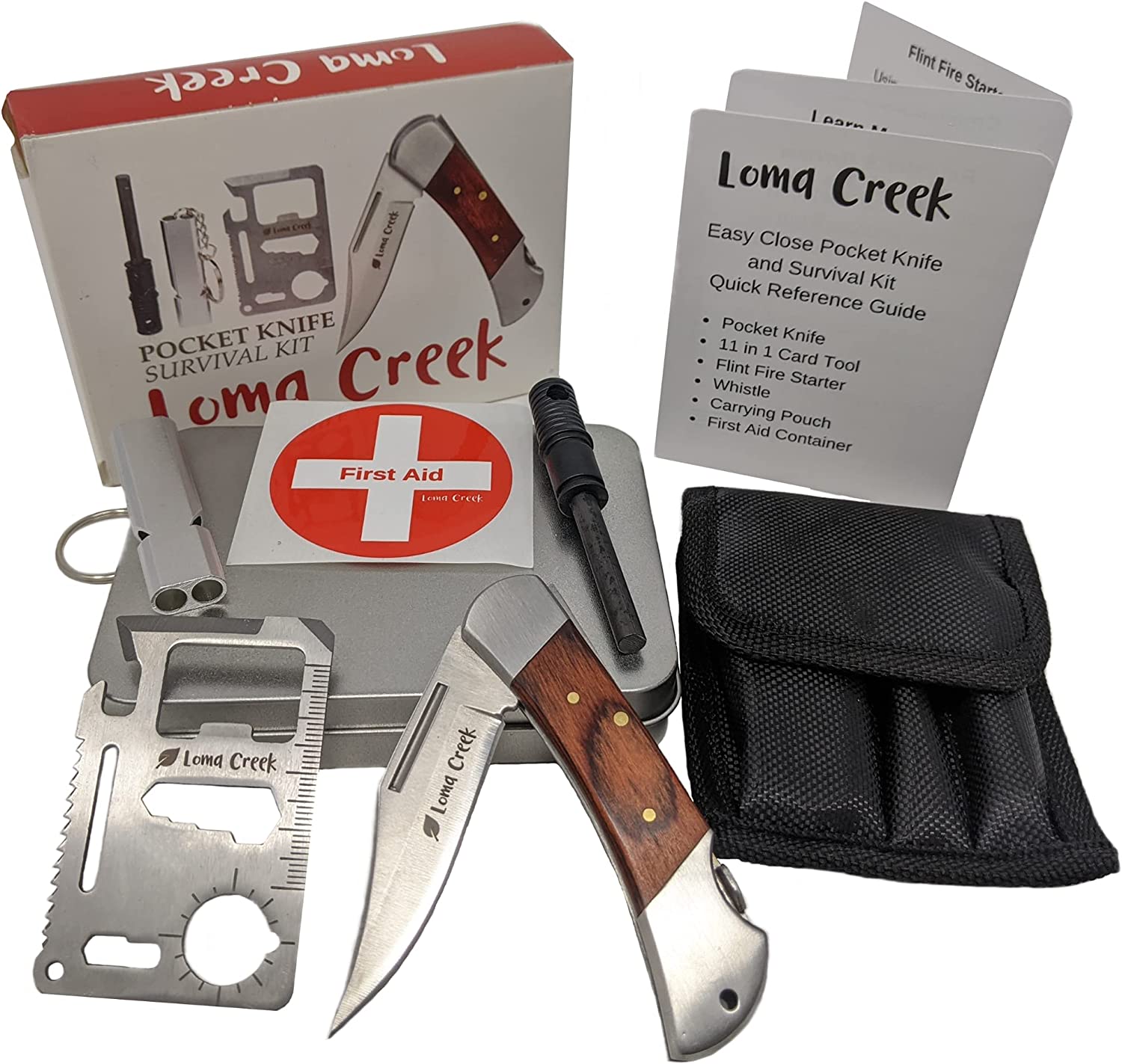 Kids Pocket Knife & Camping Essentials Kit – Multi-Tool Card, Whistle & Fire Starter in a Carrying Case. Easy Close Safety Lock on Knife. Great First Pocket Knife – Made to Last a Lifetime
