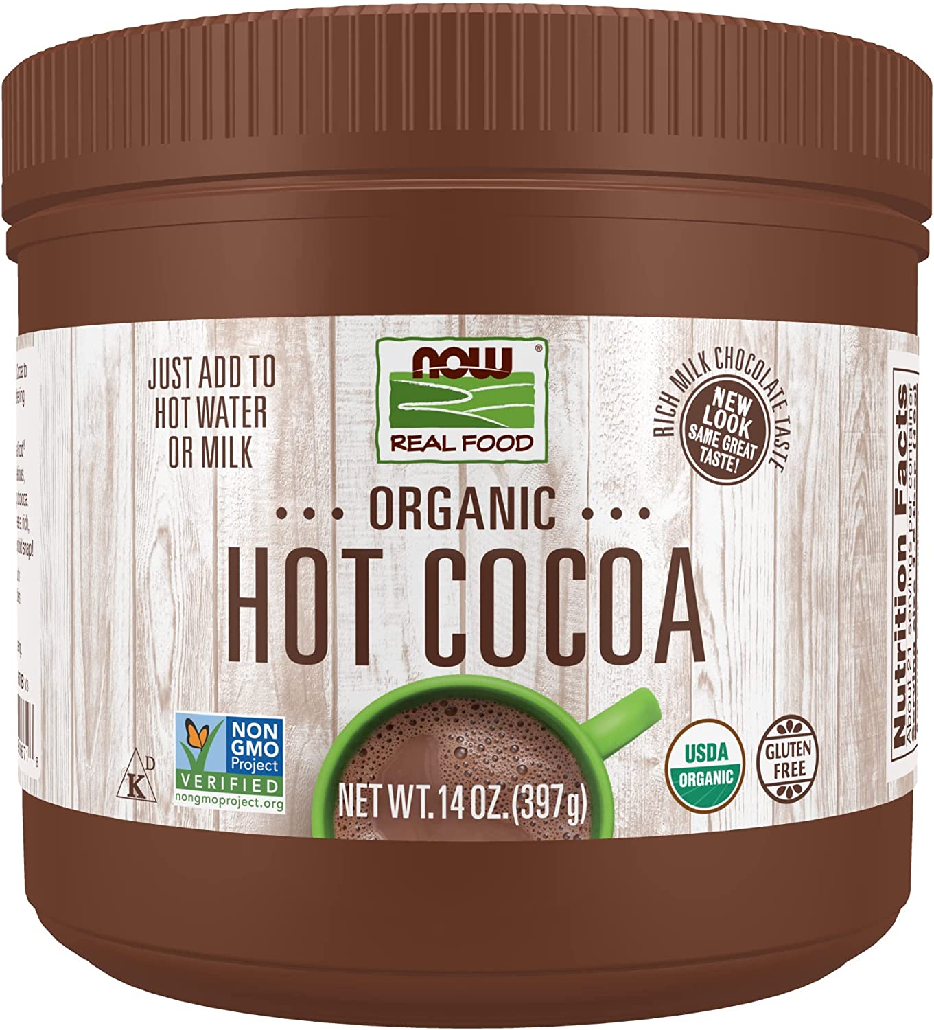 NOW Foods, Cocoa Lovers™ Organic Hot Cocoa, Instant, Rich Milk Chocolate Taste, Low-Fat and Gluten-Free, 14-Ounce