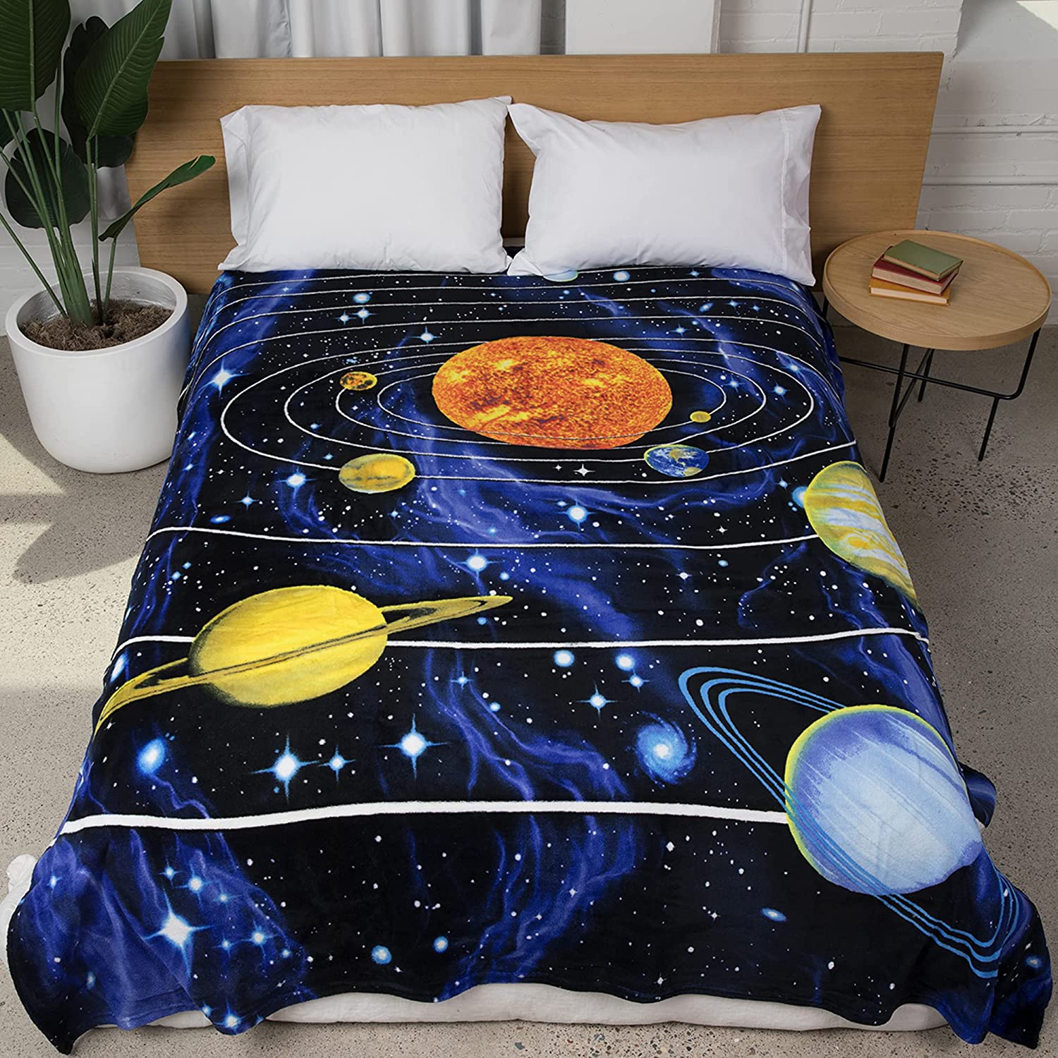 Dawhud Direct Solar System Fleece Blanket for Bed, 75" x 90" Queen Size Space Fleece Throw Blanket for Boys, Men, Unisex and Kids – Super Soft Plush Planetary Blanket Throw