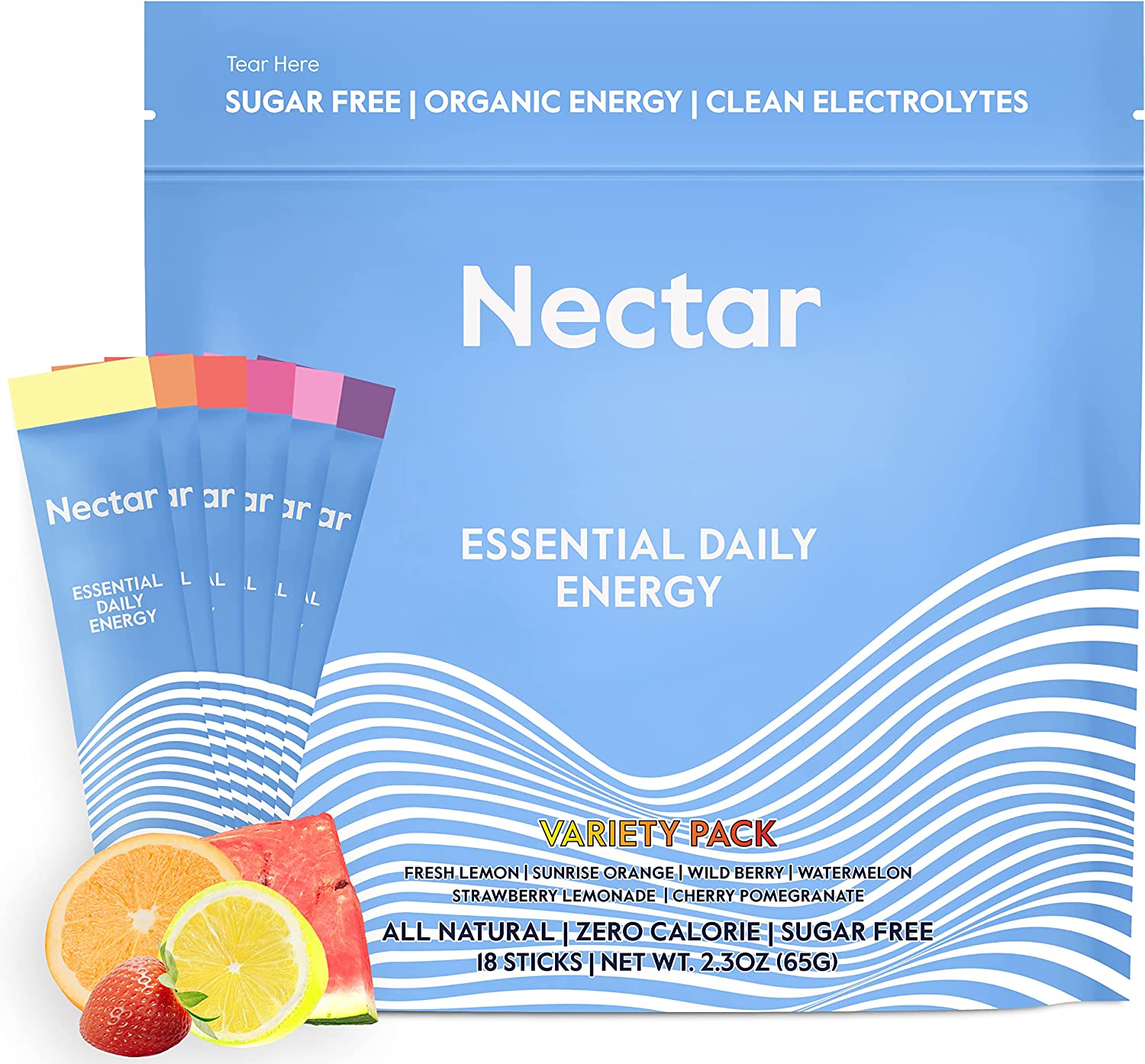 Nectar Energy Booster – Organic Caffeine, B12 & Electrolytes – Sugar Free & Zero Calorie – Healthy Coffee, Energy Drink & Soda Alternative – Hydration & Energy Supplement (Variety 18 Powder Packets)