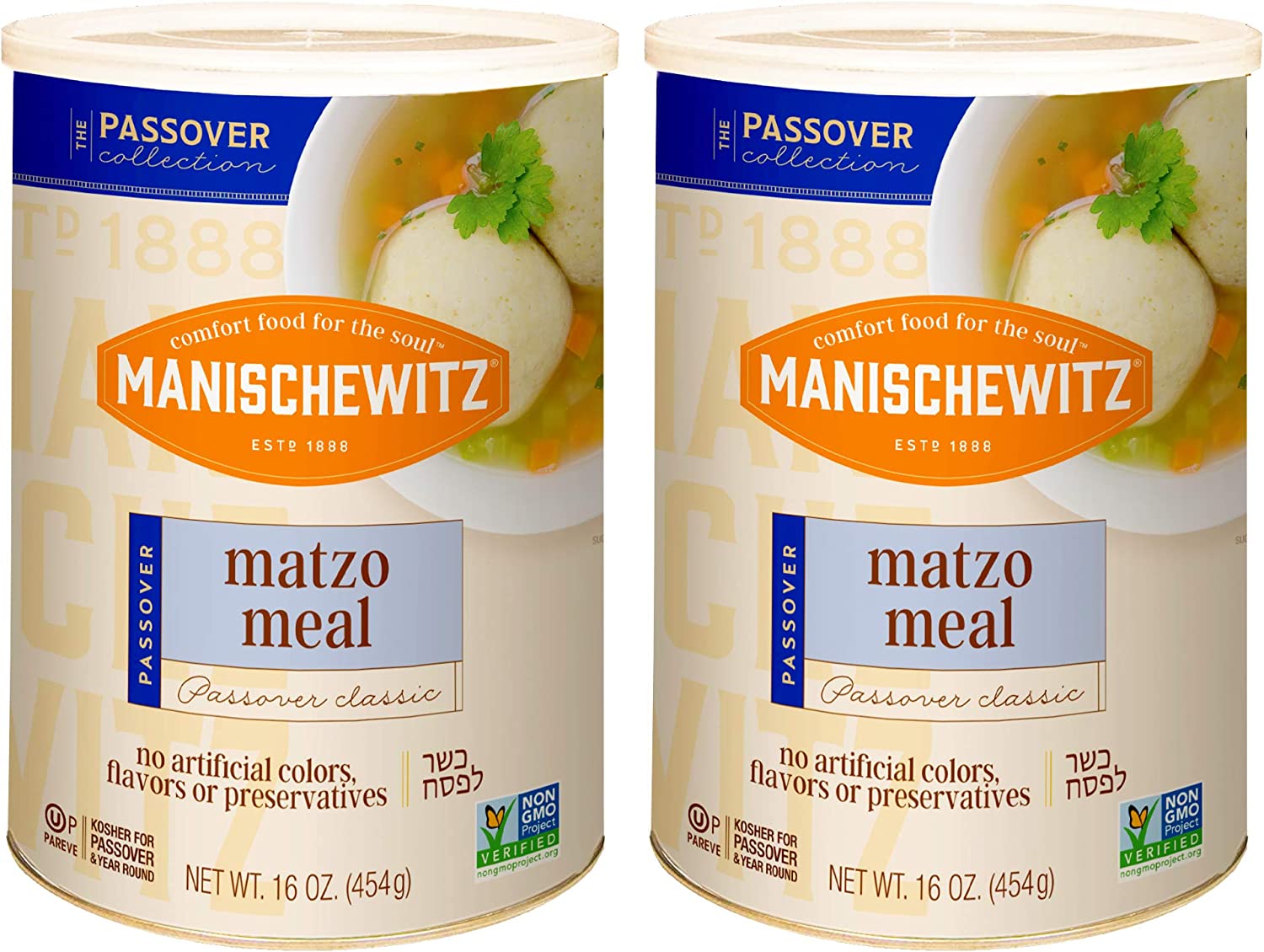 Manischewitz Matzo Meal, 16 oz Resealable Canister, (2 Pack – Total 2lbs) Kosher for Passover