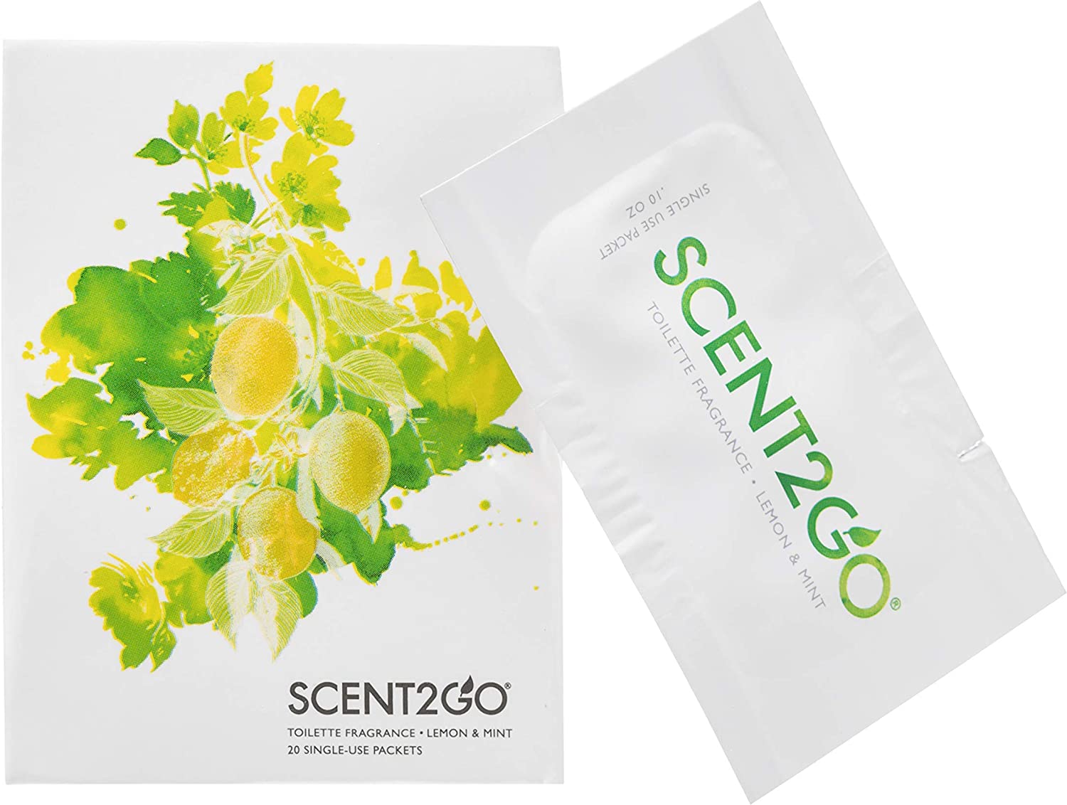 Scent2Go Toilette Fragrance Dissolvable Powder – Discreet Travel Packet – Leak Proof – Natural Odor Eliminator – Lemon + Mint Scent – 20 Pack