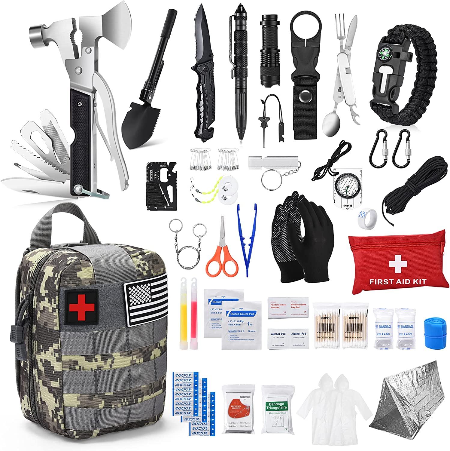 ZonGoods Emergency Survival Kit and First Aid Kit, 232Pcs Professional Survival Gear and Equipment with Molle Pouch, for Men Camping Outdoor Adventure