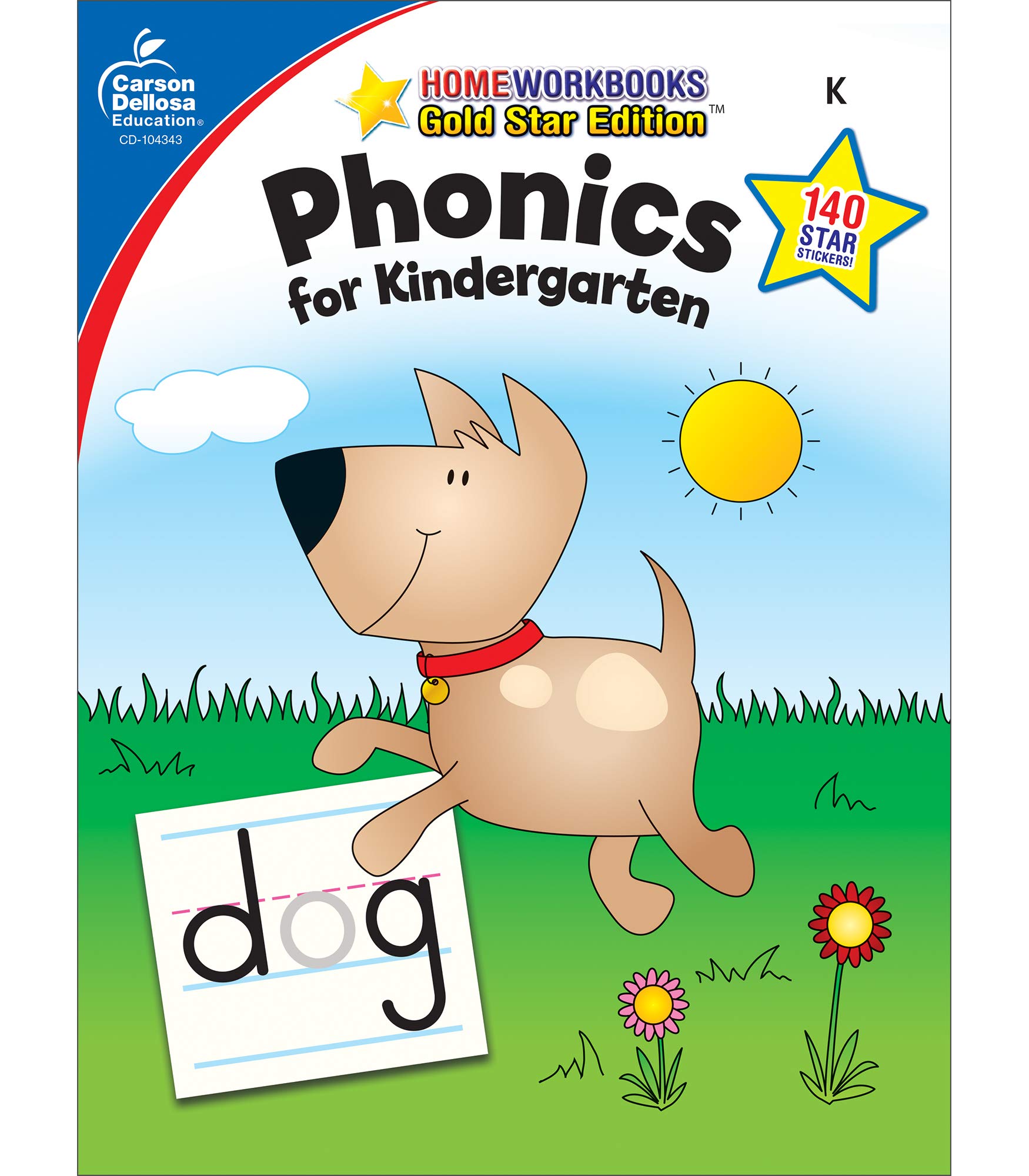 Carson Dellosa Phonics for Kindergarten Workbook—Writing Practice, Tracing Letters, Sight Words With Incentive Chart and Motivational Stickers (64 pgs)