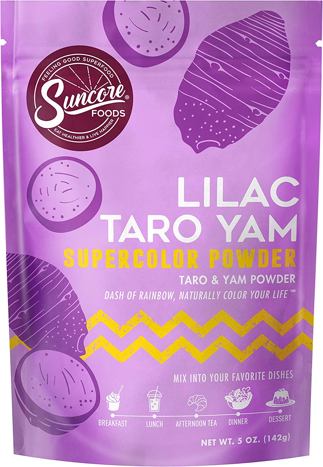 Suncore Foods Lilac Taro Yam Supercolor Powder, Light Purple Food Coloring Powder, Gluten-Free, Non-GMO, 5oz (1 Pack)