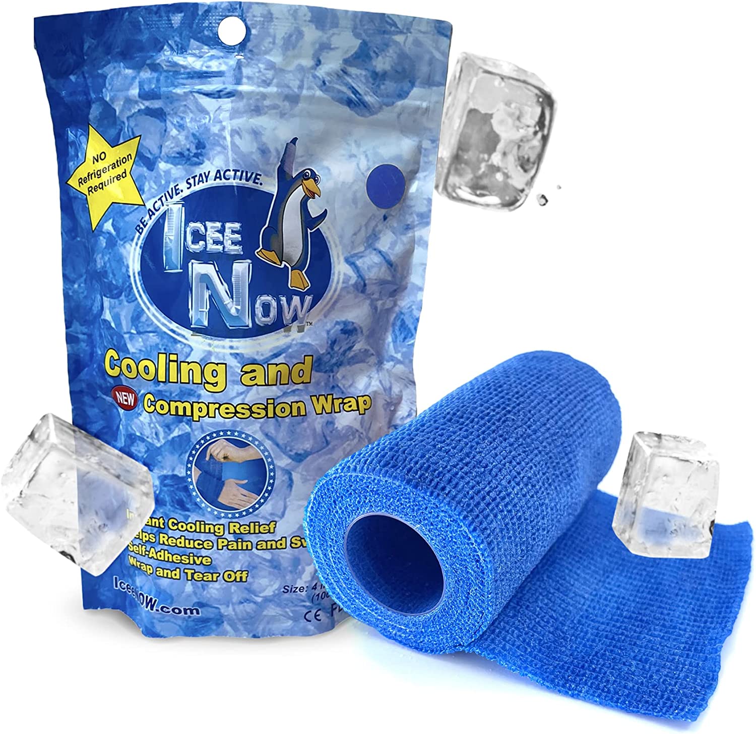 IceeNOW Cooling and Compression Tape, Self-Adhesive Ice Bandage, Instant Cooling Ice Tape, Ice Packs for Athletes and Adults, Cold Pack Muscle Recovery Solution, Blue