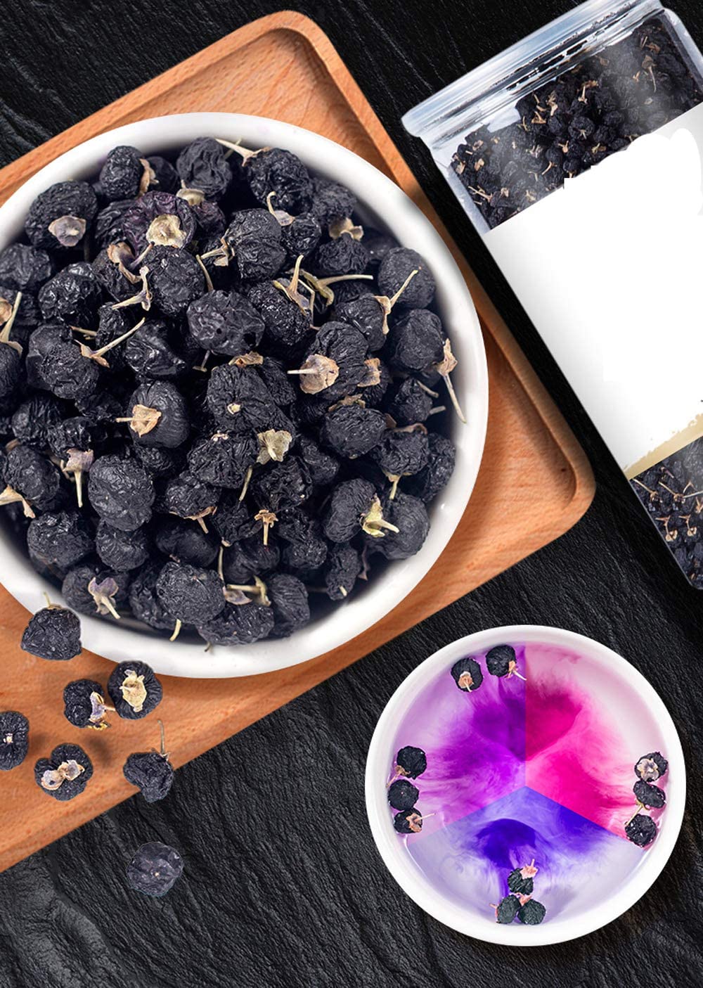 Black Goji Berries,Natural Organic Sun-Dried Wholesale Wolfberries,Chinese Flora Herbal Tea Supplement for Salad, Dessert,Juice,Snacks,Black Gouqi-130G