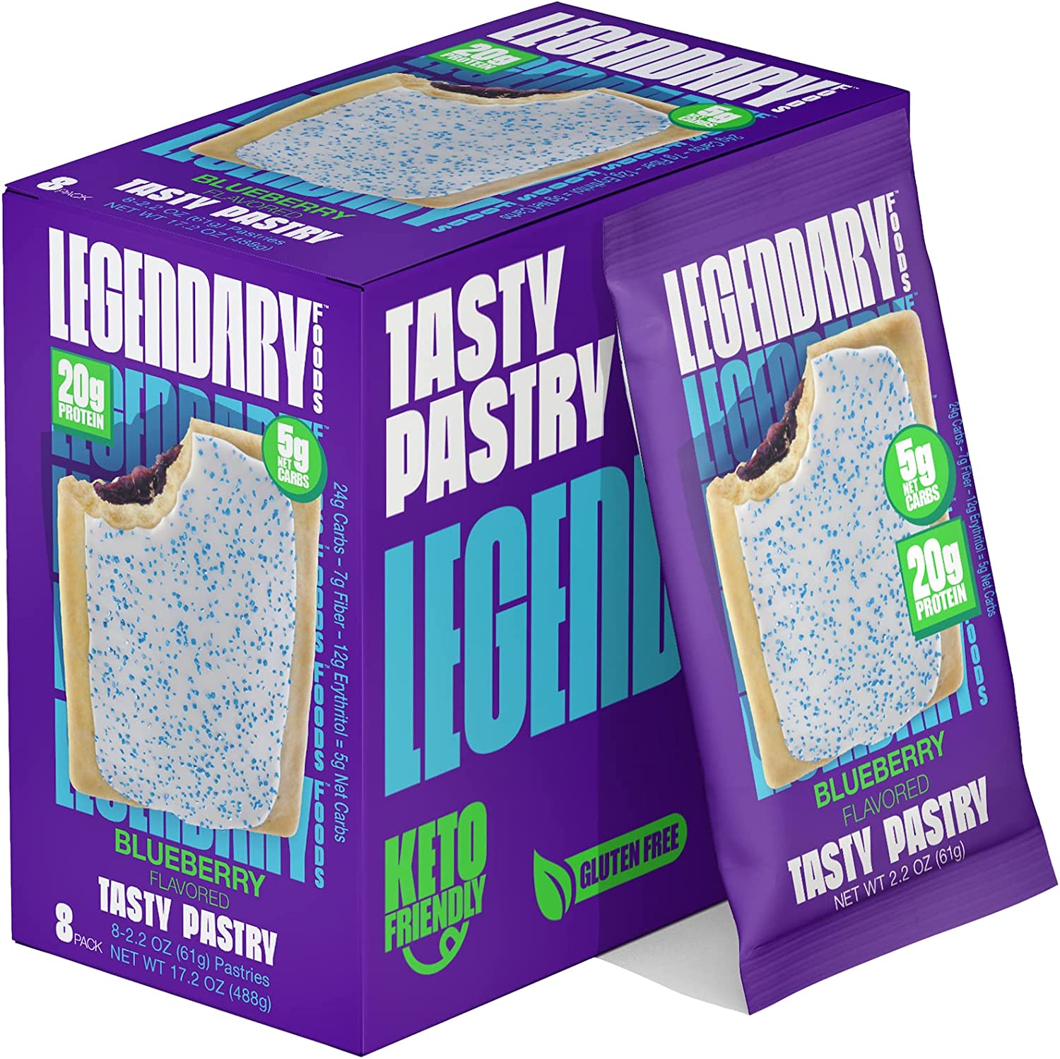 Legendary Foods 20 gr Protein Bar Alternative Tasty Pastry | Low Carb gluten free | Keto Friendly | No Sugar Added | High Protein Snacks | On-The-Go Breakfast | Keto Food – Blueberry (8-Pack)