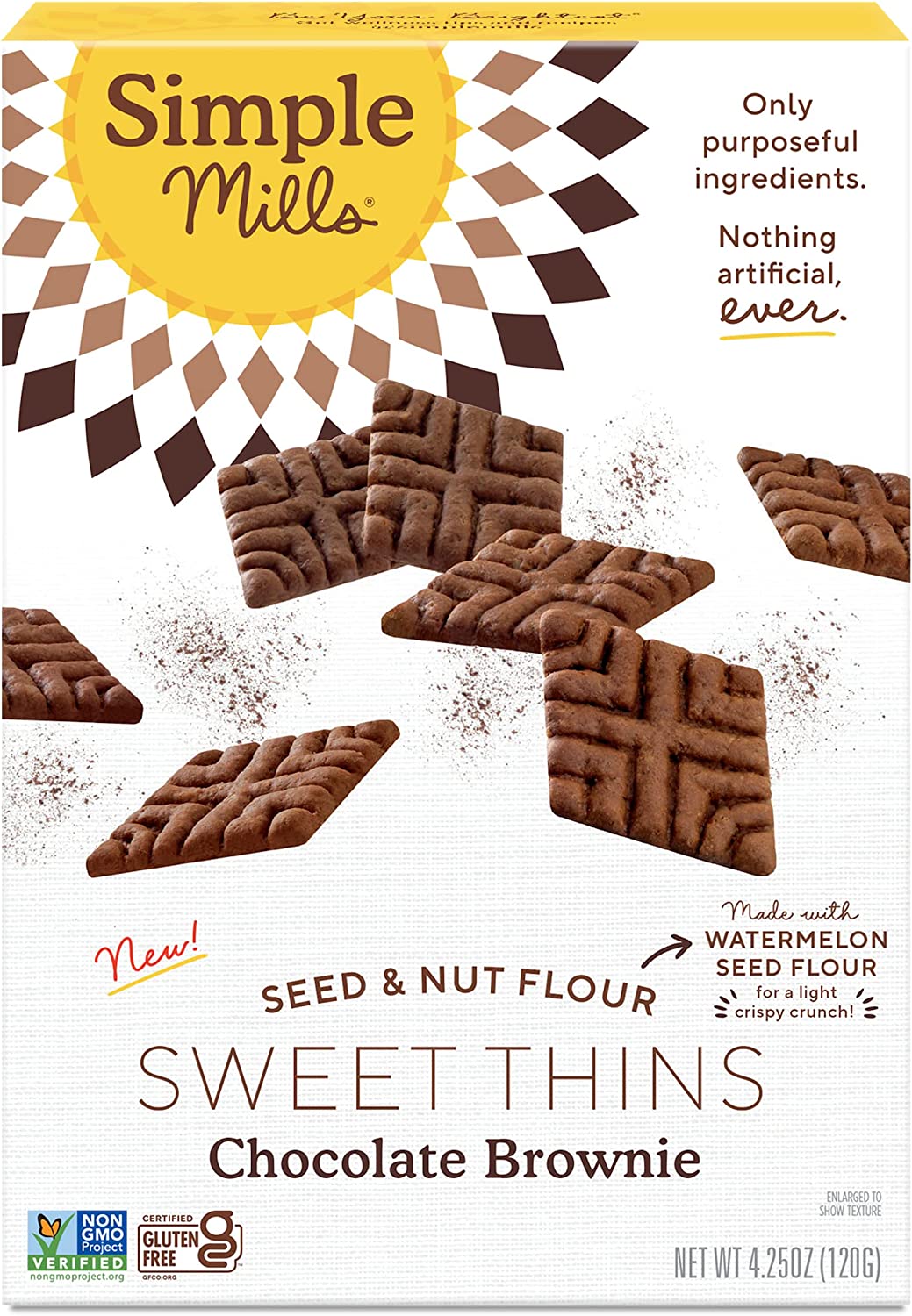 Simple Mills Sweet Thins Cookies, Seed and Nut Flour, Chocolate Brownie – Gluten Free, Paleo Friendly, Healthy Snacks, 4.25 Ounce (Pack of 1)