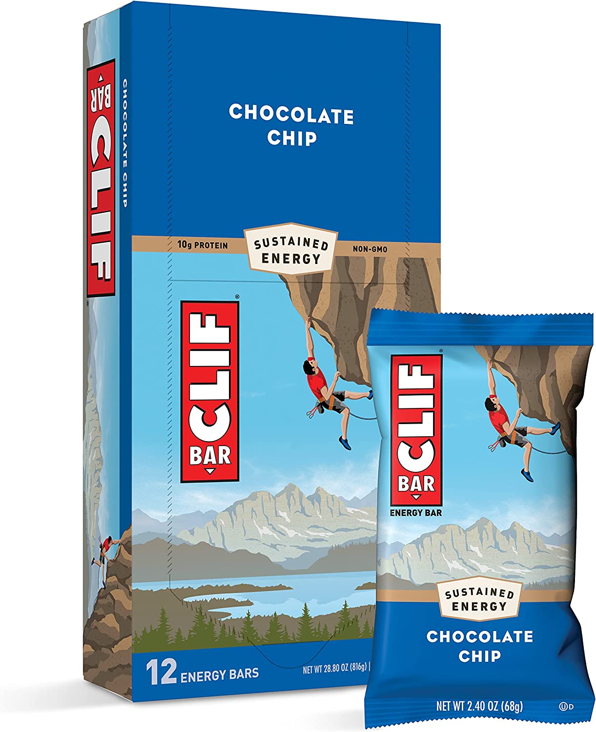 CLIF BARS – Energy Bars – Chocolate Chip – Made with Organic Oats – Plant Based Food – Vegetarian – Kosher (2.4 Ounce Protein Bars, 12 Count) Packaging May Vary