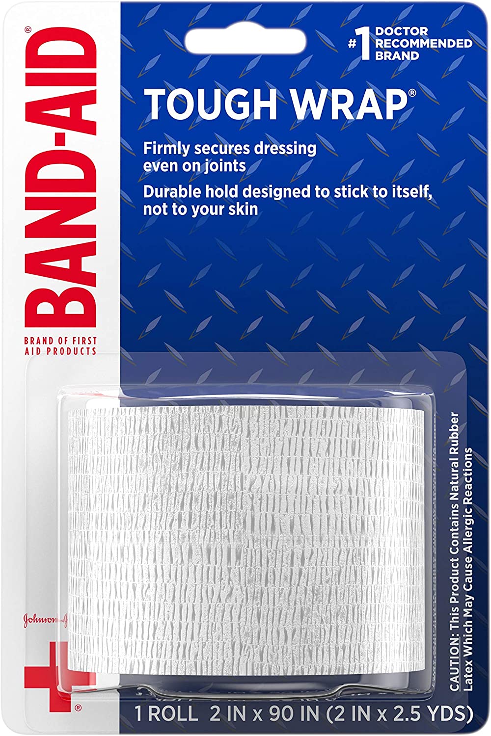 Band-Aid Brand of First Aid Products Tough Wrap Self-Adhesive Bandage Wrap, Elastic & Water-Resistant for Minor Wound Care & Dressing, Flexible Fabric, Lightweight, Durable, 2 in by 2.5 yd