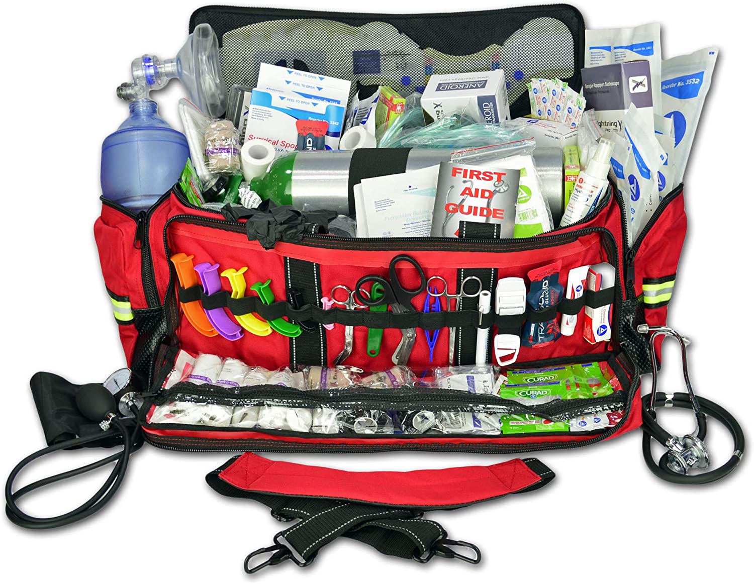 Lightning X O2 Trauma Bag w/ EMT First Responder Stocked Fill Kit D – RED