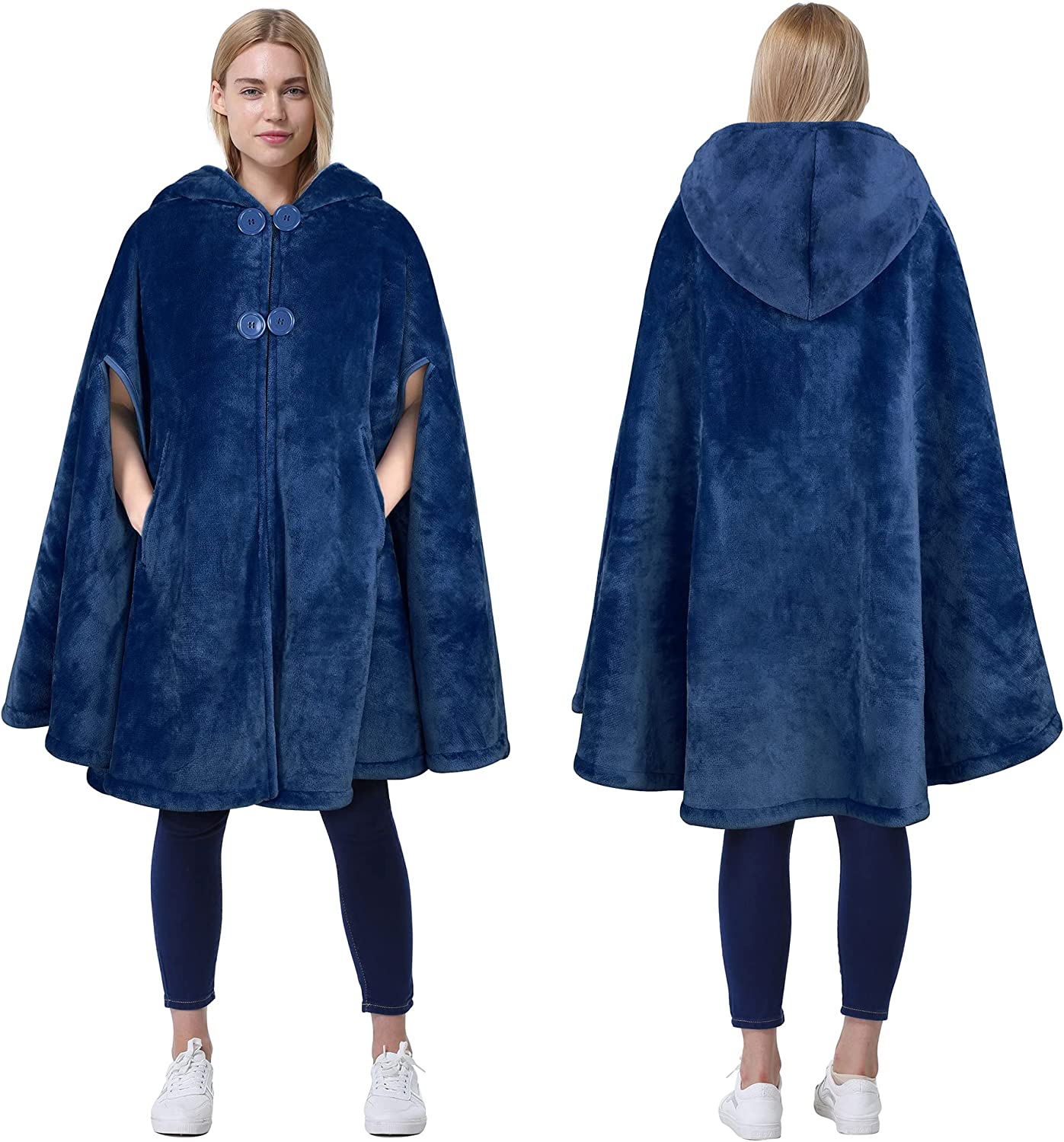 Catalonia Women’s Poncho Cape, Sherpa Fleece Cloak Coat, Snuggly Hooded Wearable Blanket, Gift Idea for Adults and Teen Girls