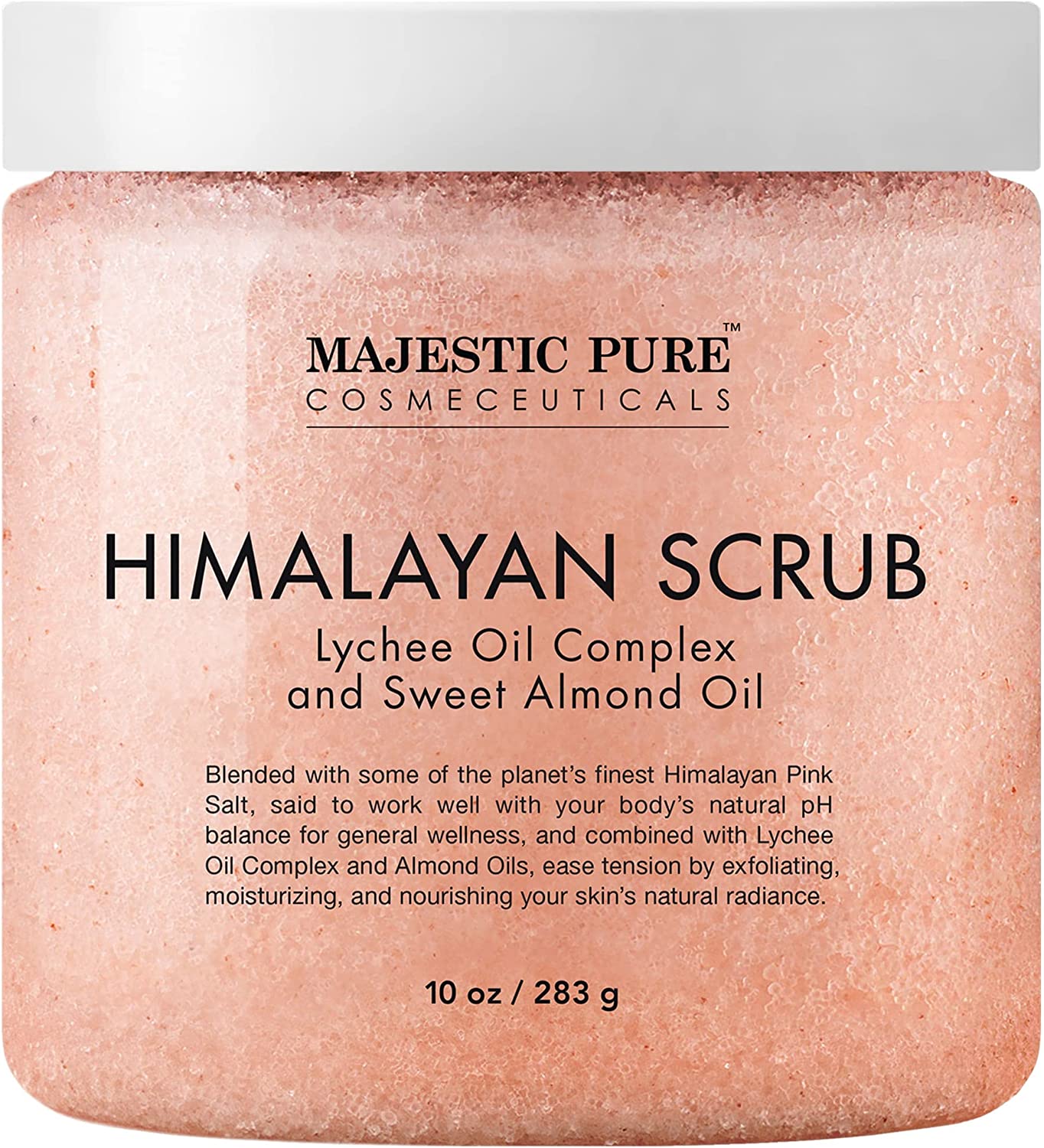 MAJESTIC PURE Himalayan Salt Body Scrub with Lychee Oil, Exfoliating Salt Scrub to Exfoliate & Moisturize Skin, Deep Cleansing – 10 oz