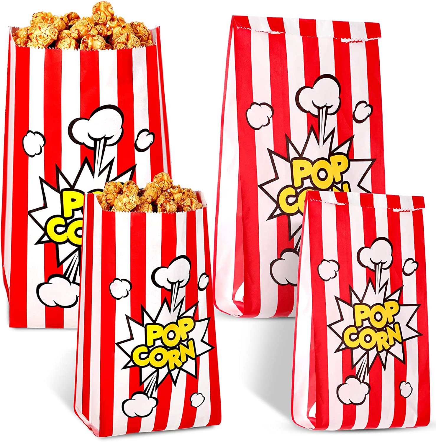 Tallew 120 Pieces Paper Popcorn Bags Individual Servings 1 oz, 2 oz, for Movie Carnival Birthday Game Theme Party Supplies Small Medium Size Popcorn Container Bags for Popcorn Machine White
