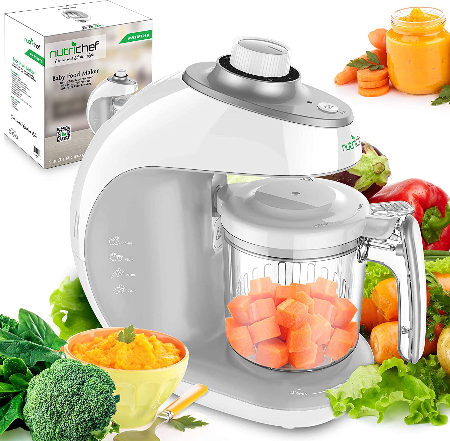 Digital Baby Food Maker Machine – 2-in-1 Steamer Cooker and Puree Blender Food Processor with Steam Timer – Steam Blend Organic Homemade Food for Newborn Babies, Infants, Toddlers – NutriChef PKBFB18