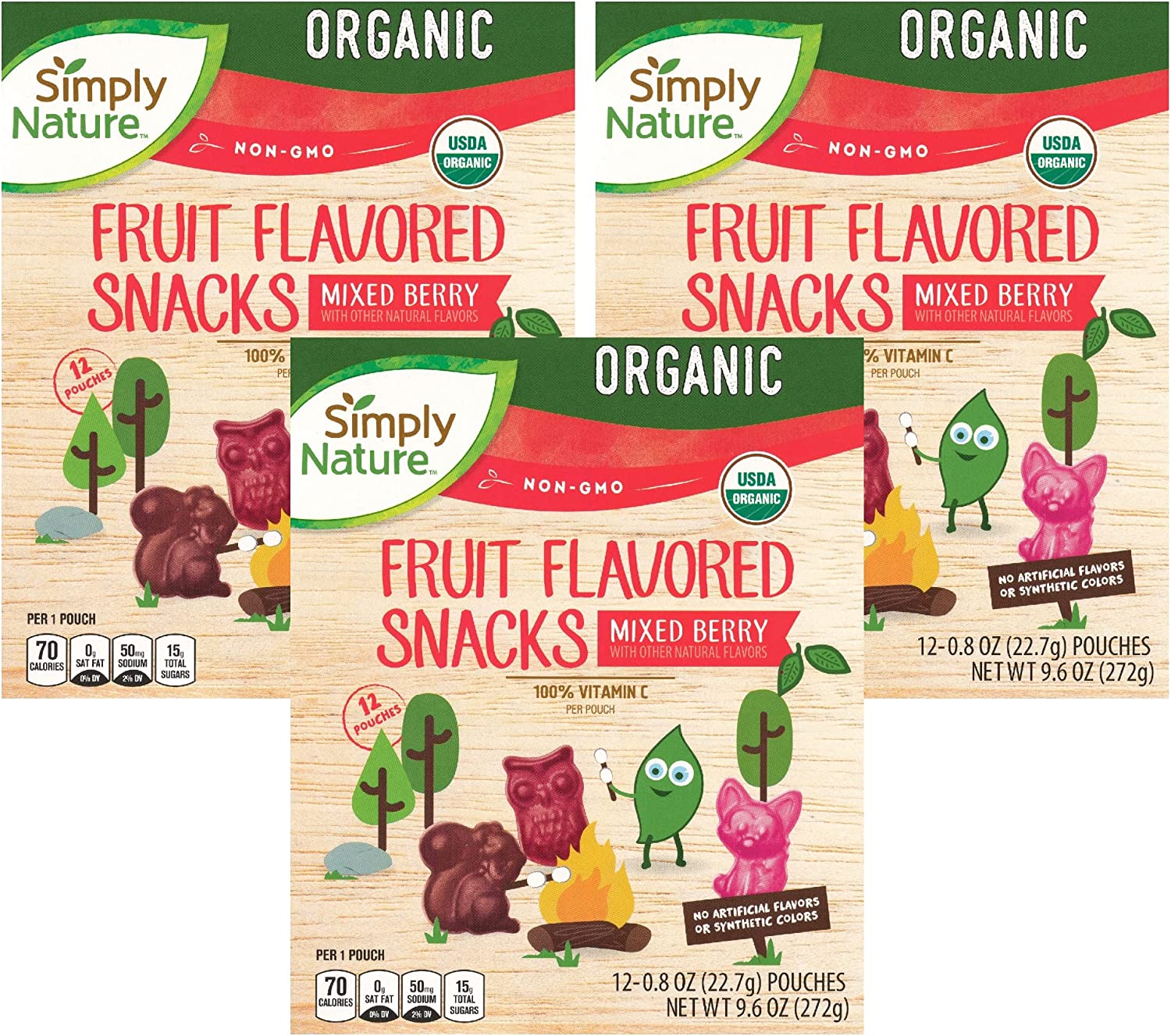 Simply Nature Organic Mixed Berry Fruit Snacks, 9.6 oz (Pack of 3)