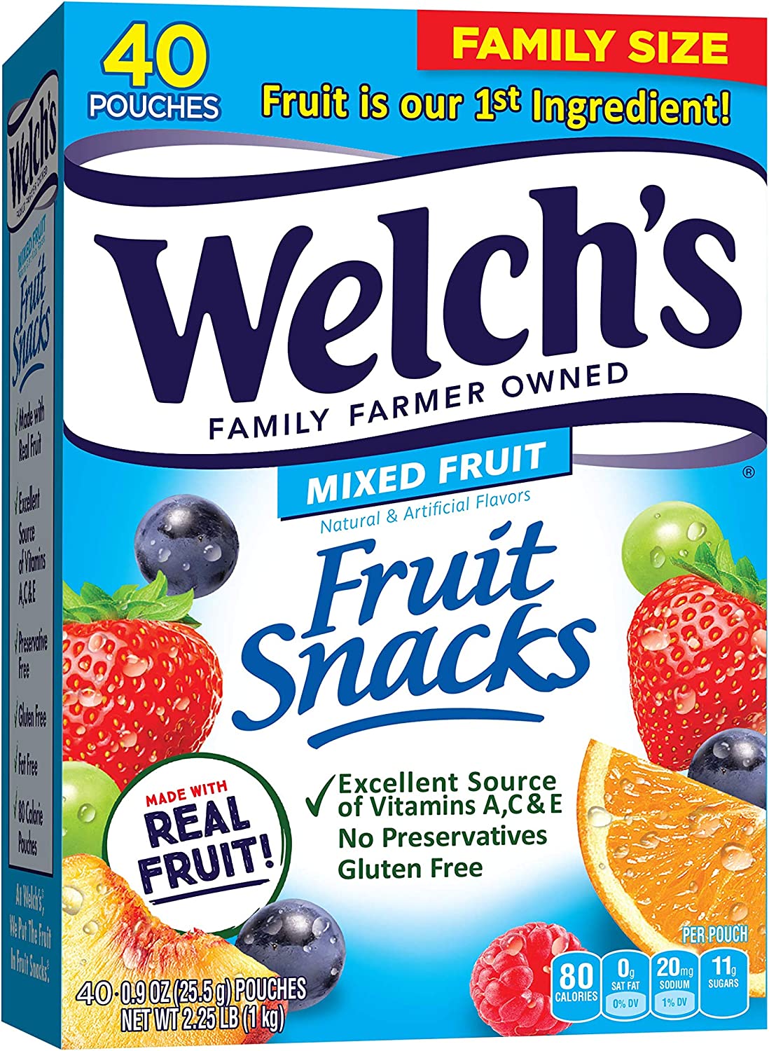 Welch’s Fruit Snacks, Mixed Fruit, Gluten Free, Bulk Pack, 0.9 oz Individual Single Serve Bags 40 Count (Pack of 1)