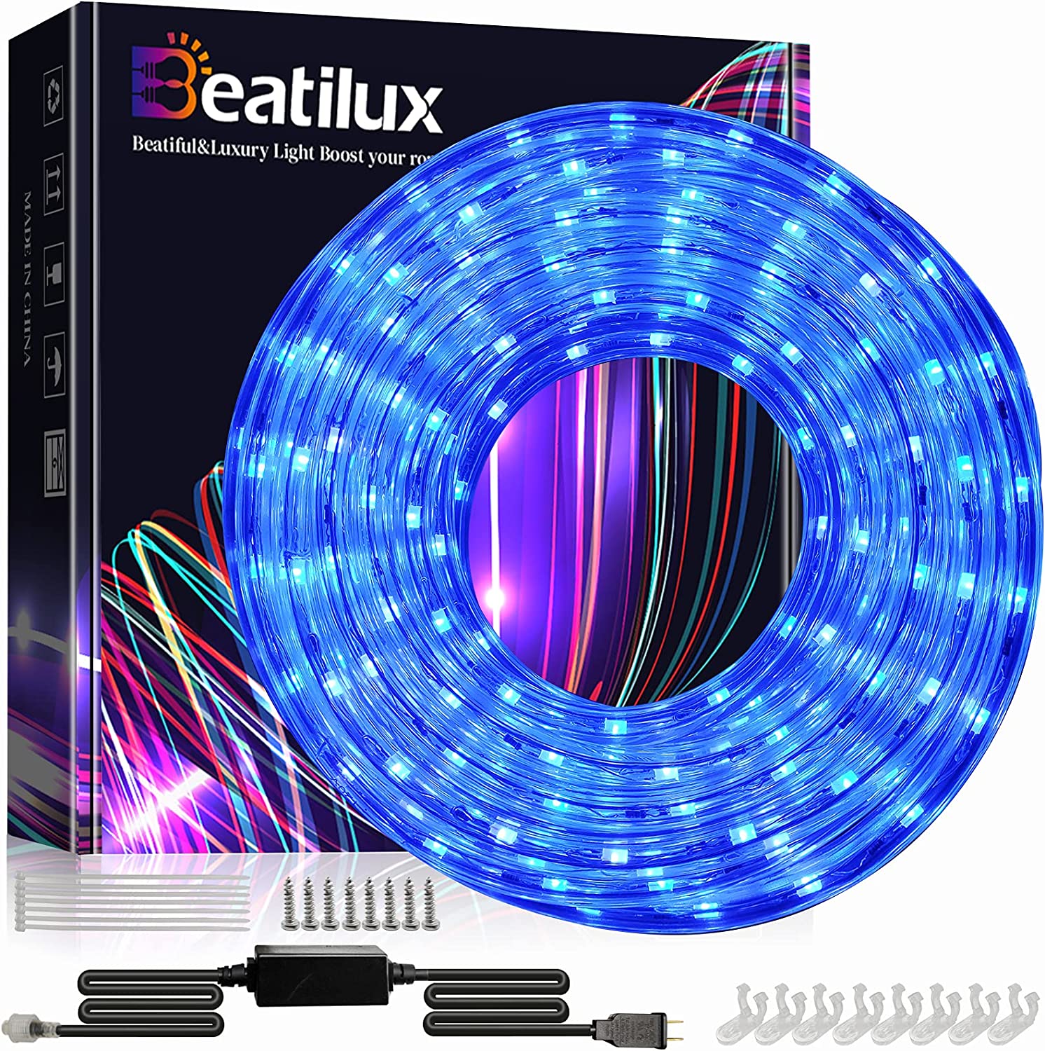 Beatilux 20FT LED Rope Lights Outdoor Waterproof,Bendable cuttable Rope Strip Lights for Garden Pool Bedroom Stairs Christmas Holiday Dec
