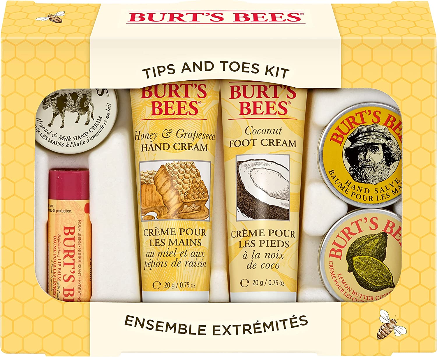 Burt’s Bees Gifts, 6 Body Care Products, Tips and Toes Set – Moisturizing Lip Balm, 2 Hand Creams, Foot Cream, Cuticle Cream & Hand Salve