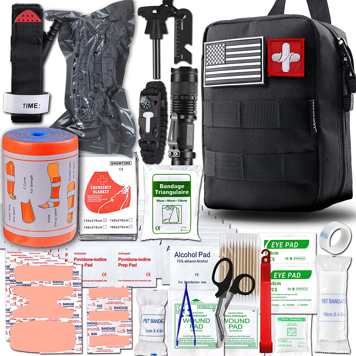 SUPOLOGY Emergency Survival First Aid Kit,135-In-1 Trauma Kit with Tourniquet 36" Splint, Military Combat Tactical IFAK EMT for First Aid Response, Disaster Home Camping Emergency(Upgraded Bag)