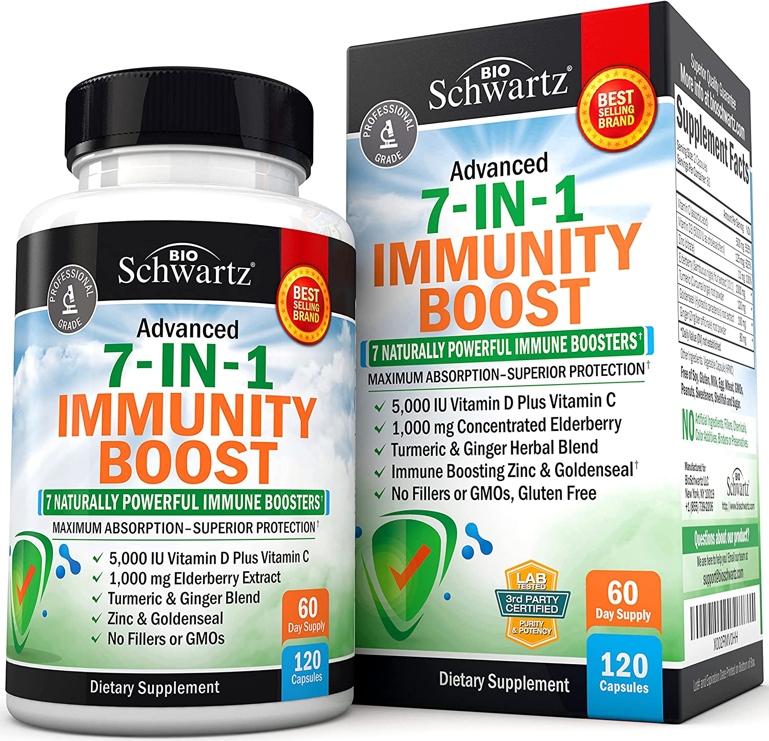 Immune Support Supplement with Zinc Vitamin C Vitamin D 5000 IU Elderberry Ginger D3 Goldenseal – Dr Approved Immunity Vitamins for Adults Women and Men – Natural Immune System Booster Defense -120ct