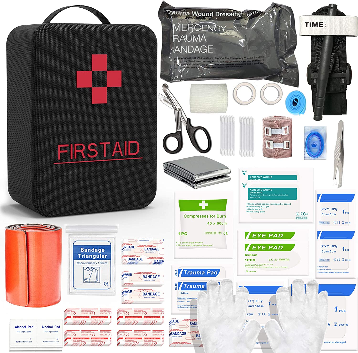 SHBC First Aid Survival Kit Tactical IFAK Pouch Supplied with 26 EMT Items for Military Emergency Outdoors Including CAT Tourniquet, Israeli Bandage, 36 Inch Splint…