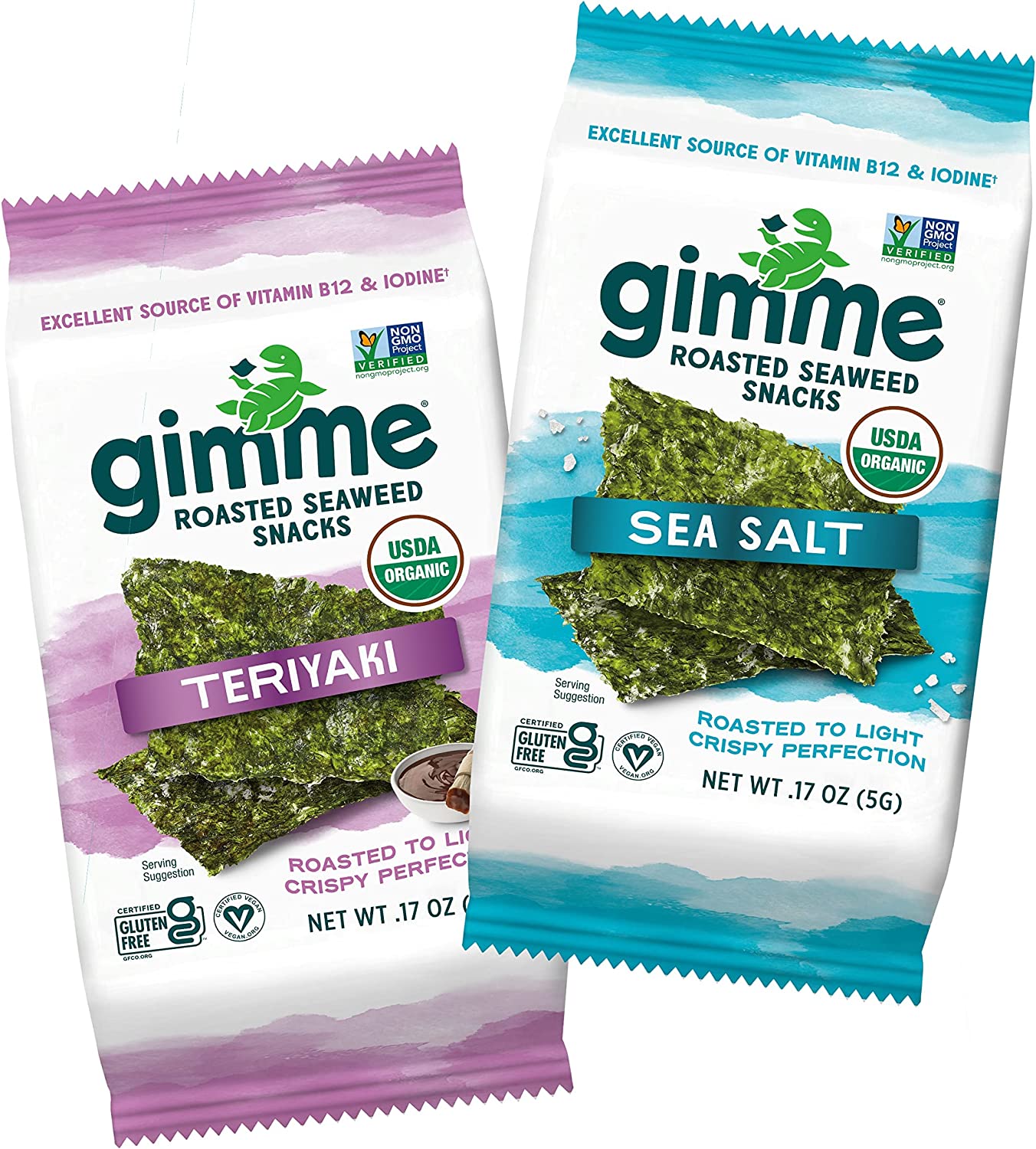 gimMe – Sea Salt & Teriyaki Variety Pack – 12 Count – Organic Roasted Seaweed Sheets – Keto, Vegan, Gluten Free – Great Source of Iodine & Omega 3’s – Healthy On-The-Go Snack for Kids & Adults