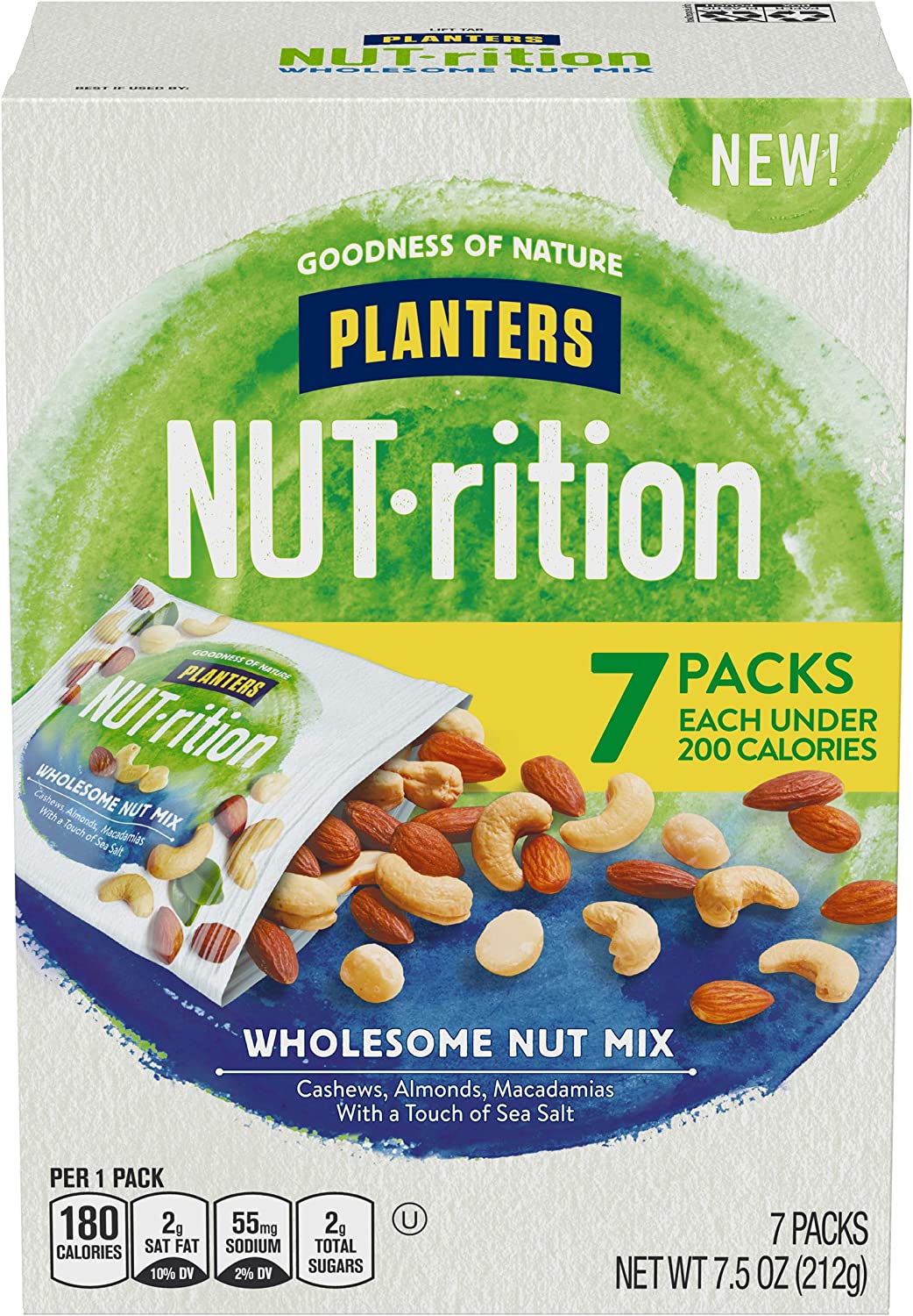 PLANTERS NUT-rition Wholesome Nut Mix, 7.5 oz Box (Contains 7 Individual Pouches) – Cashews, Almonds and Macadamias Snack Mix – No Artificial Flavors, No Artificial Colors, No Preservatives – Kosher
