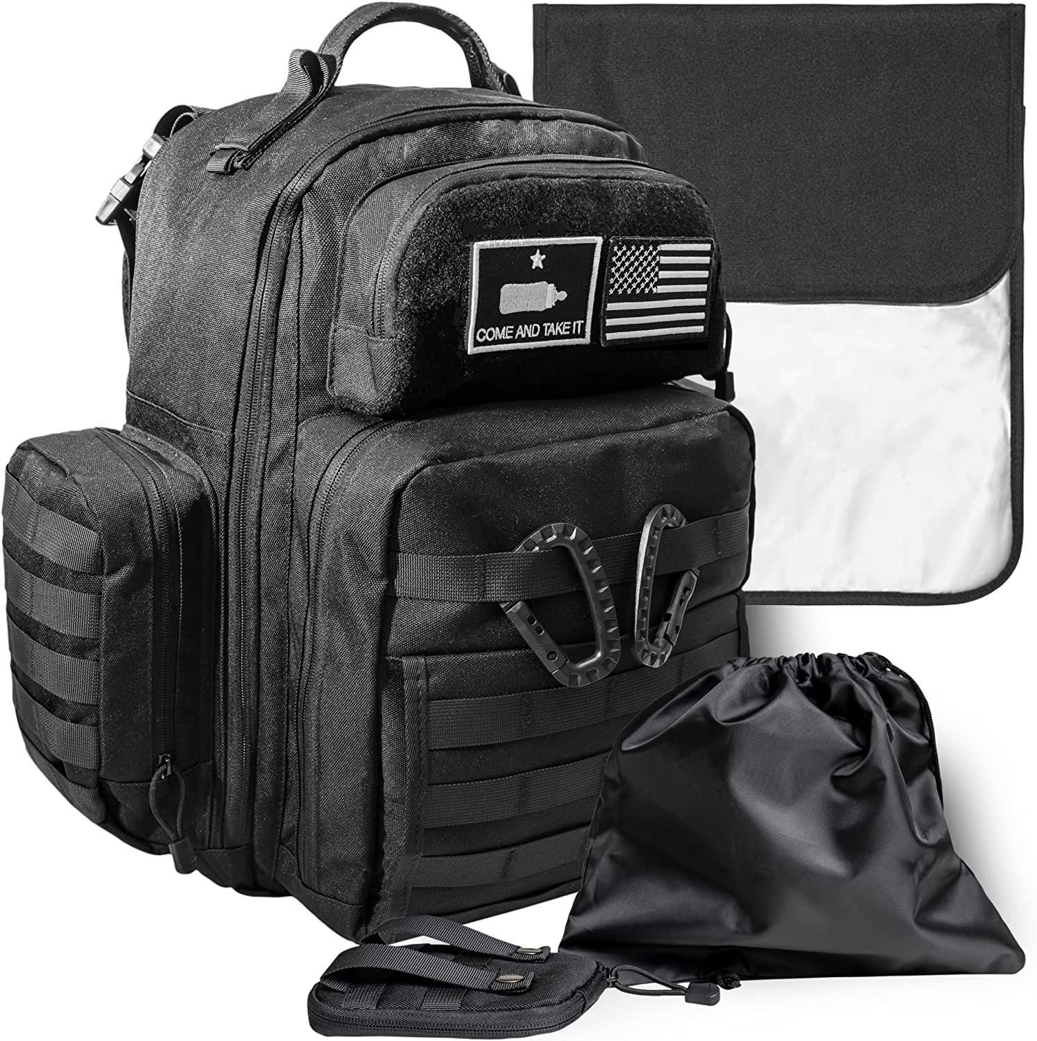 Dad Diaper Bag – Molle-Style Military Diaper Backpack Made of Rugged 900D Waterproof Polyester with Wider Extra-Long Straps, Pouch for Dirty Diapers, Baby Wipes Dispenser & Insulated Bottle Pockets