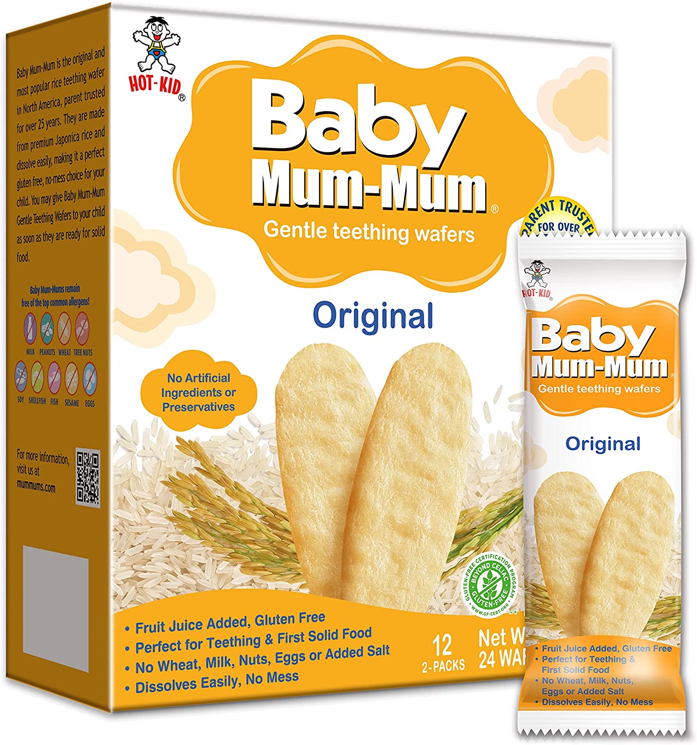 Baby Mum-Mum Rice Rusks, Original, 24 Pieces (Pack of 6) Gluten Free, Allergen Free, Non-GMO, Rice Teether Cookie for Teething Infants