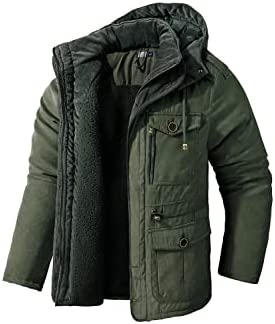NEWHALL Men’s Cargo hooded Jacket, Winter Sherpa Lined Thermal Jacket Multi-pocket Trench Coat