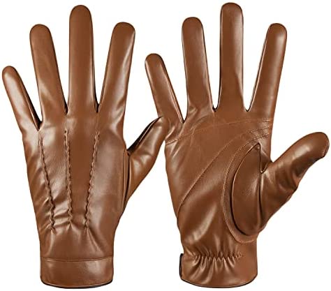 QUKOPSE Winter Leather Gloves for Men,Touchscreen Snow Driving Gloves with Cashmere Lining for Motorcycle Driving Riding