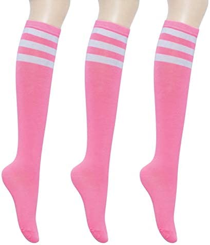 KONY Women’s Cotton Knee High Socks – Casual Solid & Striped Colors Fashion Socks 3 Pairs (Women’s Shoe Size 5-9)