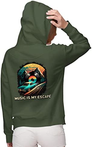 Music is My Escape Women’s Zip Hoodie – Colorful Hooded Sweatshirt – Graphic Hoodie
