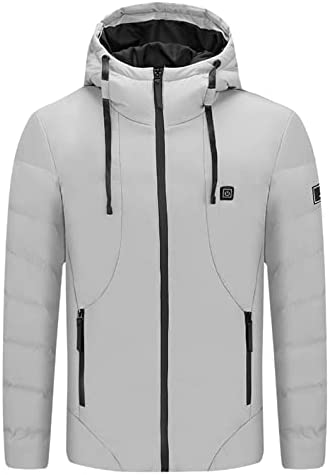 Upgraded Lightweight Heated Jacket for Men USB Rechargeable 5 Area Heating Vest Winter Zipper Hooded Outdoor Coats