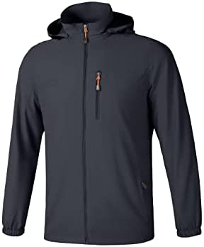 RIJING Men’s Lightweight Jacket Windproof Softshell Windbreaker Outdoor Spring Coat Packable Hiking Outwear with Hood