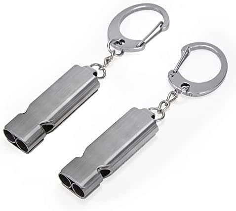 AINOORA Whistle for Coaches Teachers, Emergency Survival Stainless Steel Whistles 2 Pack with Keychain for Referee Train Hiking Sports Boating Kayak Life Vest Jacket Lifeguard Outdoor Security