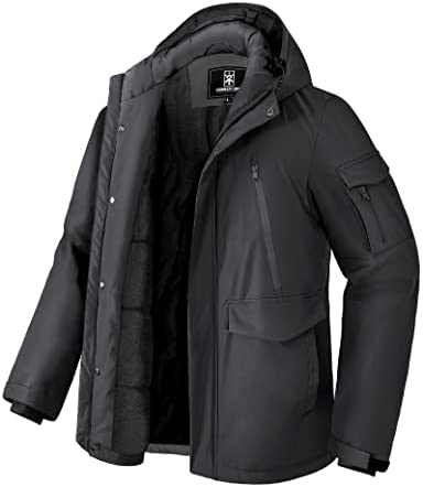 Pioneer Camp Men’s Winter Coat Waterproof Fleece Lined Warm Winter Jacket with 9 Pockets Insulated Windproof Hooded Parka
