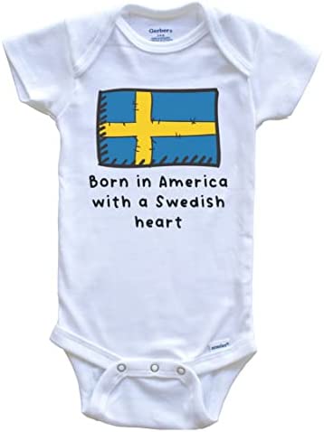 Born in America with A Swedish Heart Cute Sweden Flag One Piece Baby Bodysuit