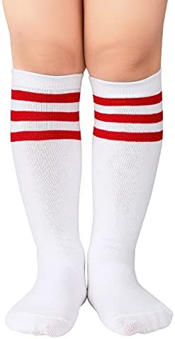 Kids Child Soccer Socks Stripes Knee High Tube Socks Cotton Uniform Sports Socks for Toddler Boys Girls