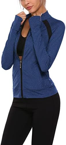 HOTLOOX Women’s Slim Fit Yoga Workout Jacket Full Zip Thumb Hole Pockets Track Outerwear S-XXL