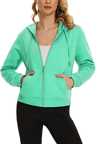 TACVASEN Women’s Full Zip Hoodies Fleece Lined Jackets Crop Tops Sweatshirts Long Sleeve with Pockets