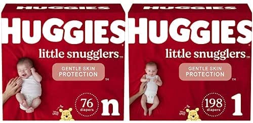 Baby Diapers Bundle: Huggies Little Snugglers Diapers Size Newborn (up to 10 lbs), 76ct & Size 1 (8-14 lbs), 198ct