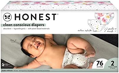 The Honest Company Clean Conscious Diapers | Plant-Based, Sustainable | Young At Heart + Rose Blossom | Club Box, Size 2 (12-18 lbs), 76 Count