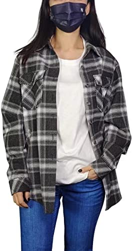 BERTLANGDONWomens Casual Plaid Shacket, polyester Shacket，boyfriend Western jacket shirt, Spring, Fall and winter Shacket