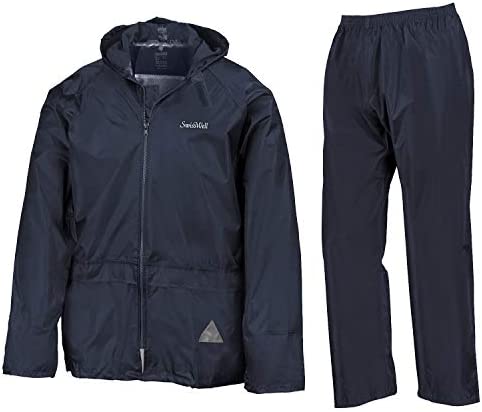 SWISSWELL Men’s Rain Suit Waterproof Lightweight Hooded Rainwear for Golf,Hiking,Travel Running(Jacket & Trouser Suit)
