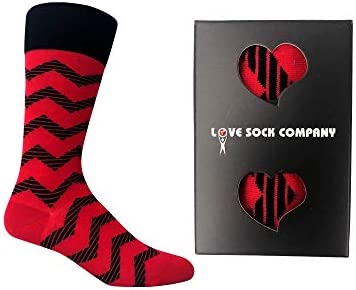 Love Sock Company Zig Zag Striped Groomsmen Socks For Weddings – Individually Gift Box – Organic Cotton – Christmas gifts