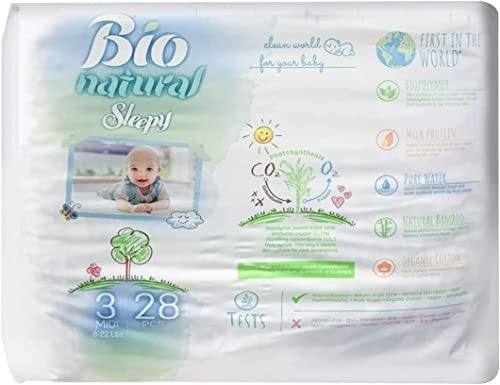 SOHO, Bio-Natural Sleepy Baby Diapers, Made from Organic Cotton and Bamboo Extract, Ultimate Comfort and Dryness, Wetness Indicator, Comes with The Baby Wipes, (3 MIDI 8-22 Lbs Count- 28 PCs)